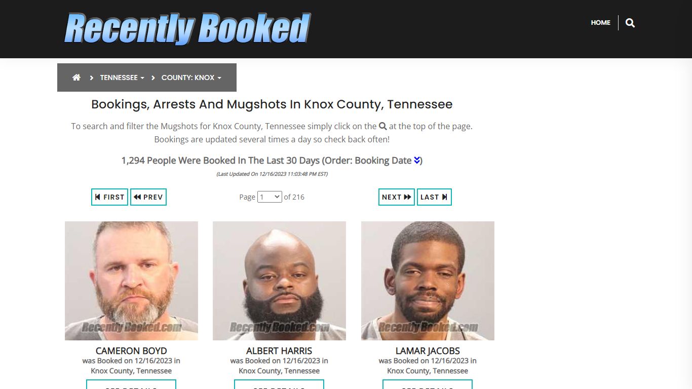 Recent bookings, Arrests, Mugshots in Knox County, Tennessee